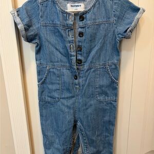 Old Navy Light Blue Denim Short-Sleeve Kids Jumpsuit
